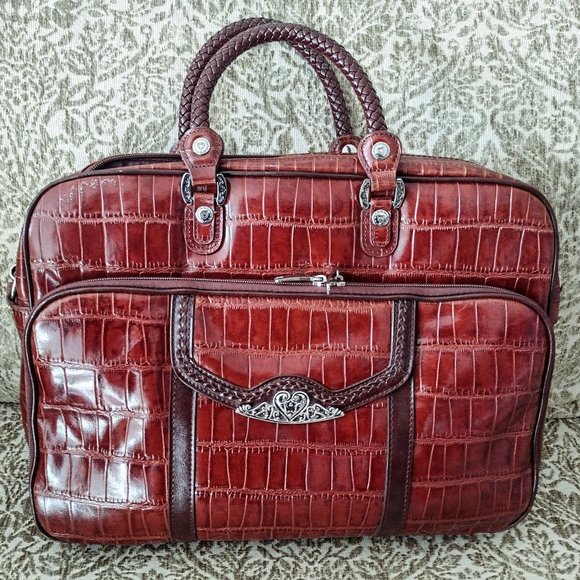 Marc Chantal M.C. Laptop Tote/Briefcase (Faux Leather?) 2-tone Brown Croc Print - Picture 1 of 16